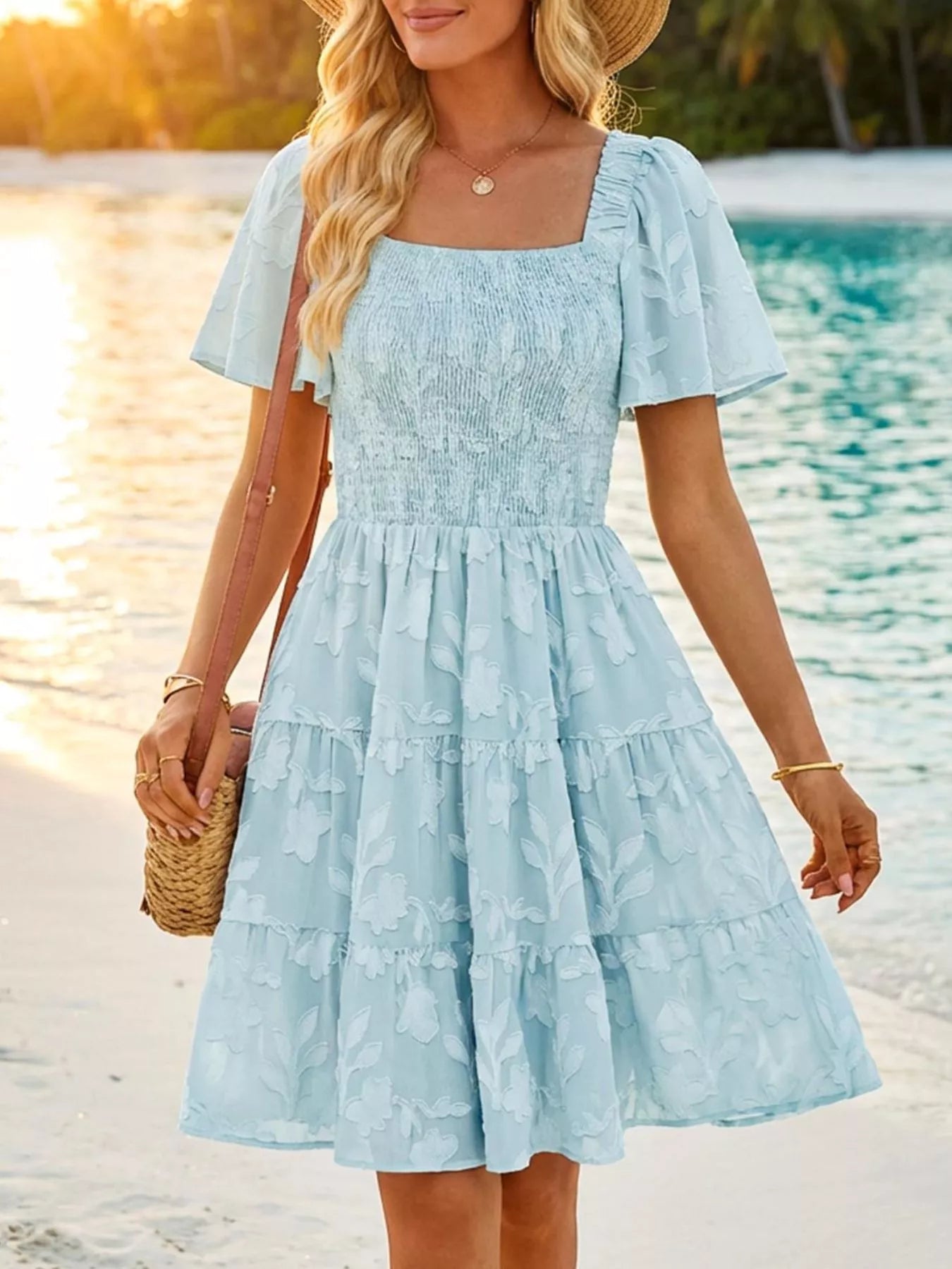blue tiered mini dress All The Attention Tiered Mini Dress In Sky Blue S / Sky Blue
