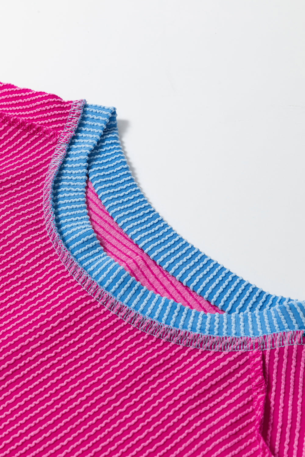 Blue Zone Planet | Coffee Textured Contrast Trim Round Neck T Shirt Blue Zone Planet