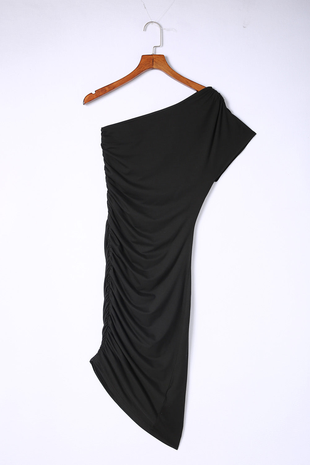 Blue Zone Planet | Black One-shoulder Short Sleeve Ruched Bodycon Dress Blue Zone Planet