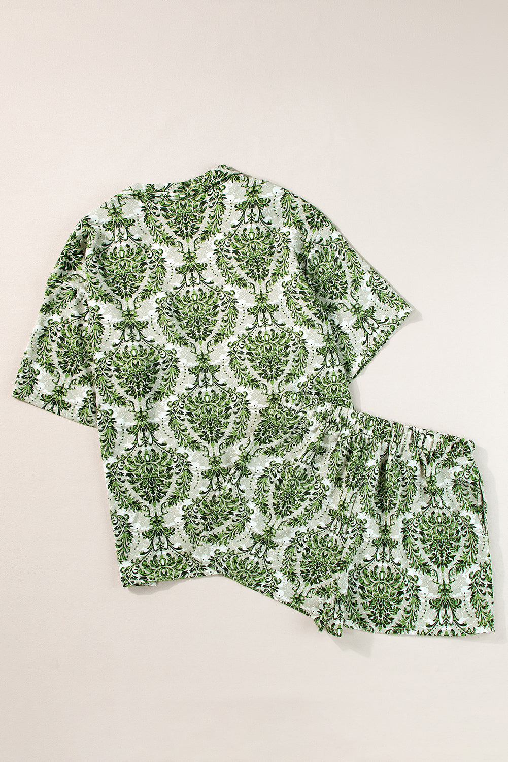 Blue Zone Planet | Green Vintage Floral Print Open Top and Shorts Outfit Blue Zone Planet