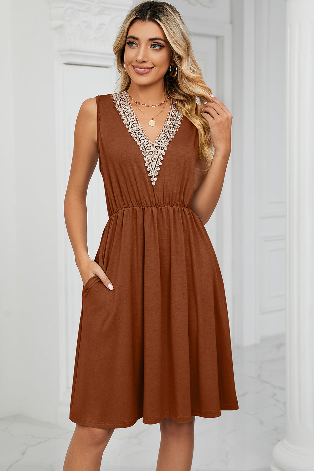 Blue Zone Planet | Pocketed V-Neck Wide Strap Dress BLUE ZONE PLANET