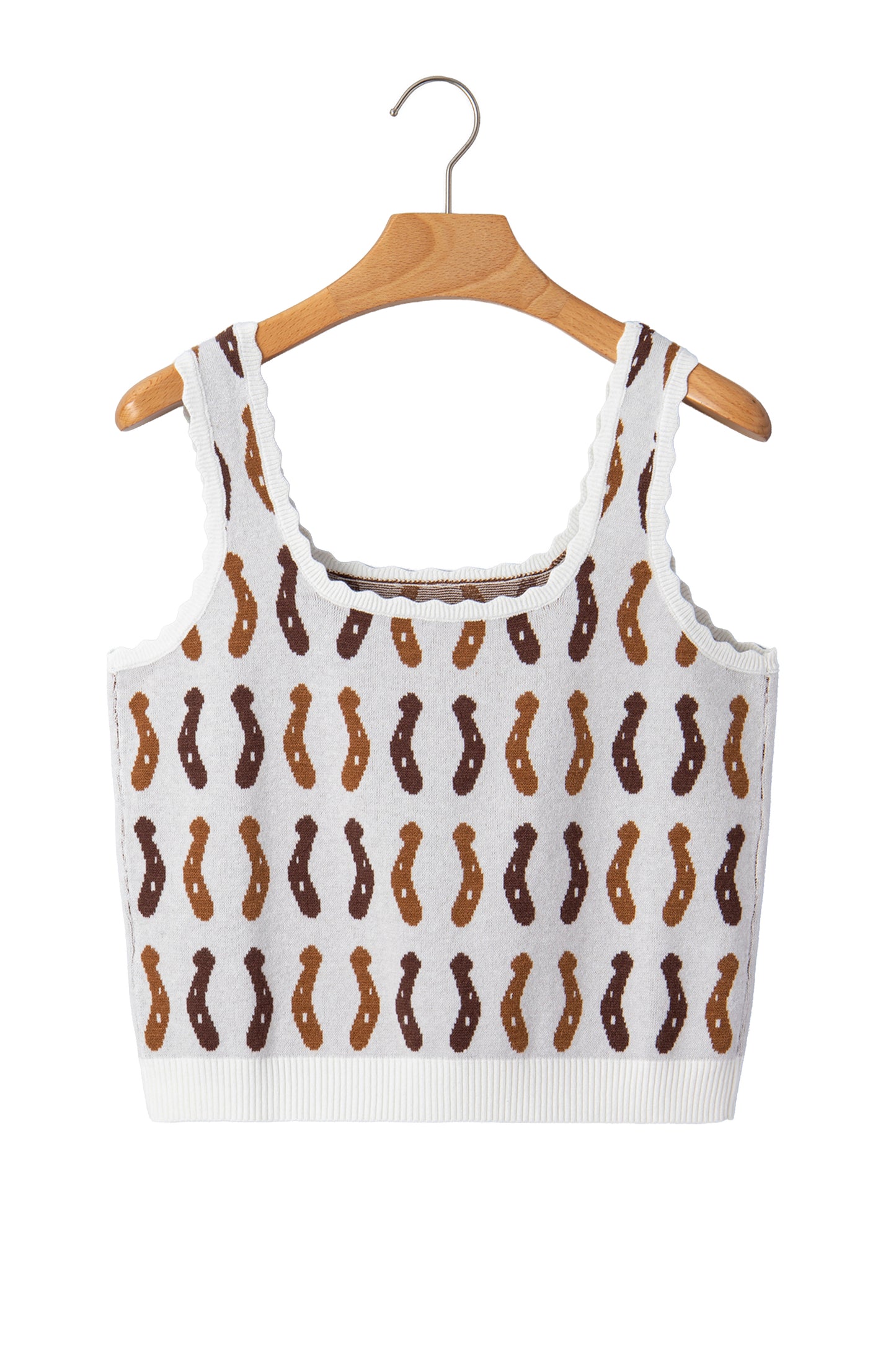 White Western Leopard/ Horseshoe Printed Scalloped Trim Square Neck Sweater Vest