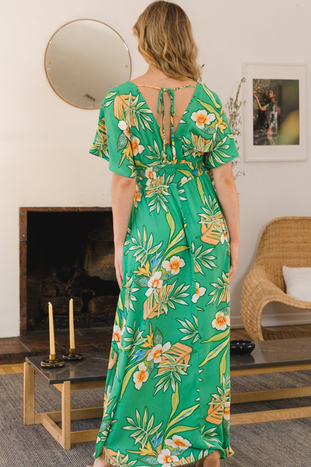 Blue Zone Planet | ODDI Full Size Floral Smocked Tied Back Maxi Dress BLUE ZONE PLANET