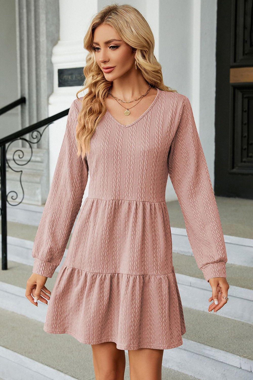 Blue Zone Planet | V-Neck Long Sleeve Mini Dress BLUE ZONE PLANET