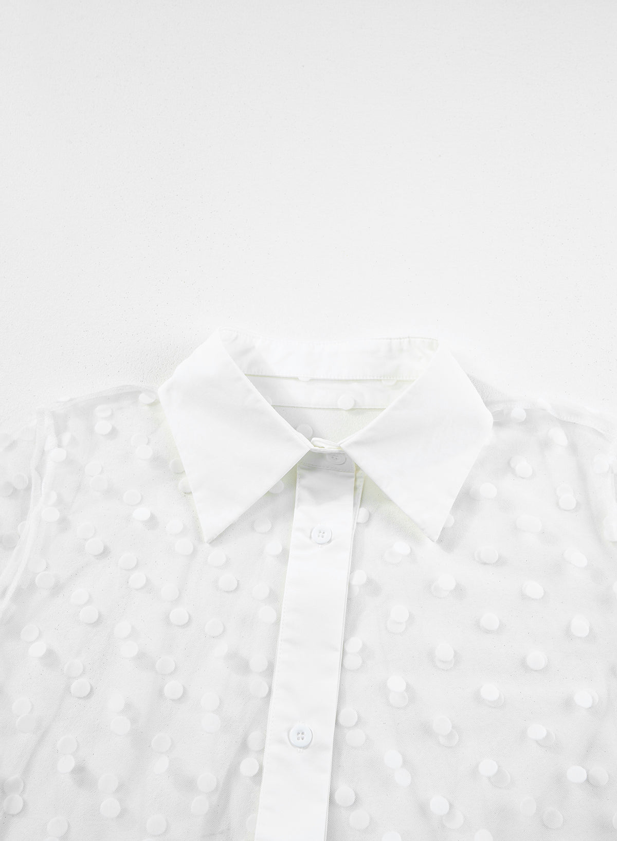 White Polka Dot Print Collared Buttoned Mesh Duster Kimono Blue Zone Planet