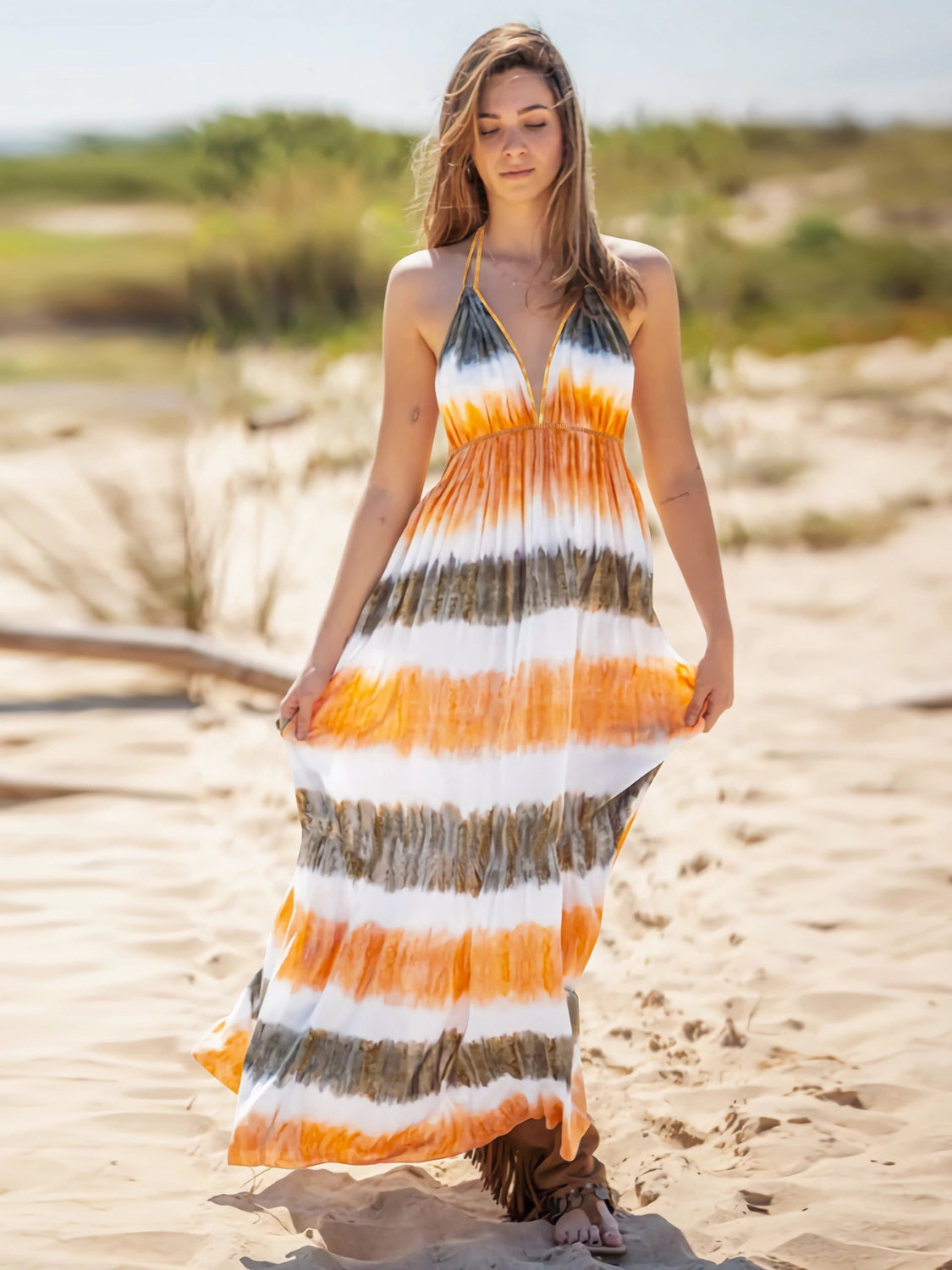 Blue Zone Planet | Tie-Dye Halter Neck Sleeveless Dress BLUE ZONE PLANET