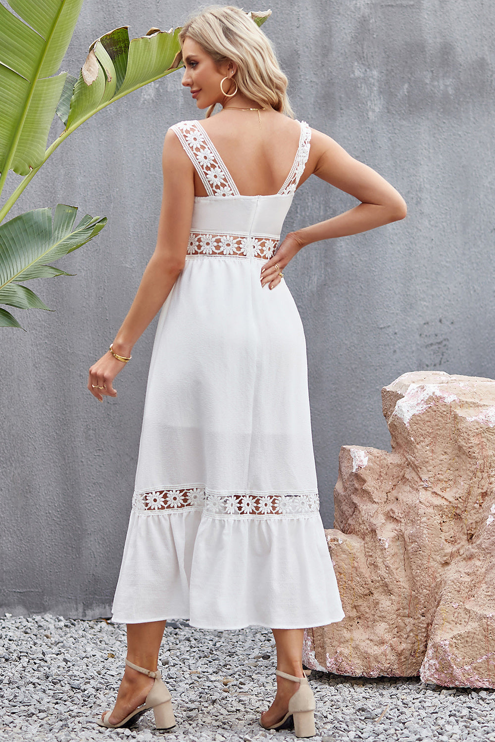 Flower Crochet Wide Strap Midi Dress BLUE ZONE PLANET