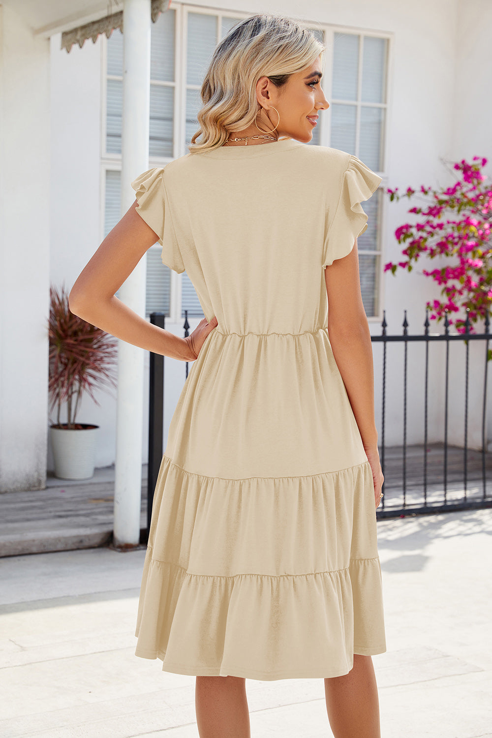 Ruched Notched Cap Sleeve Dress BLUE ZONE PLANET
