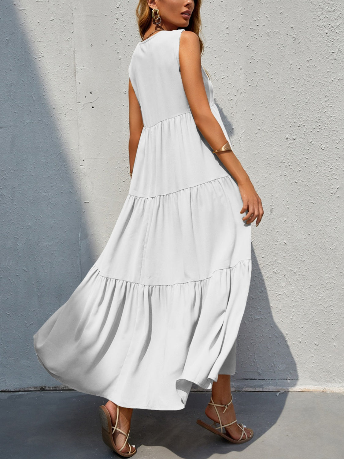 Tiered V-Neck Sleeve Dress BLUE ZONE PLANET