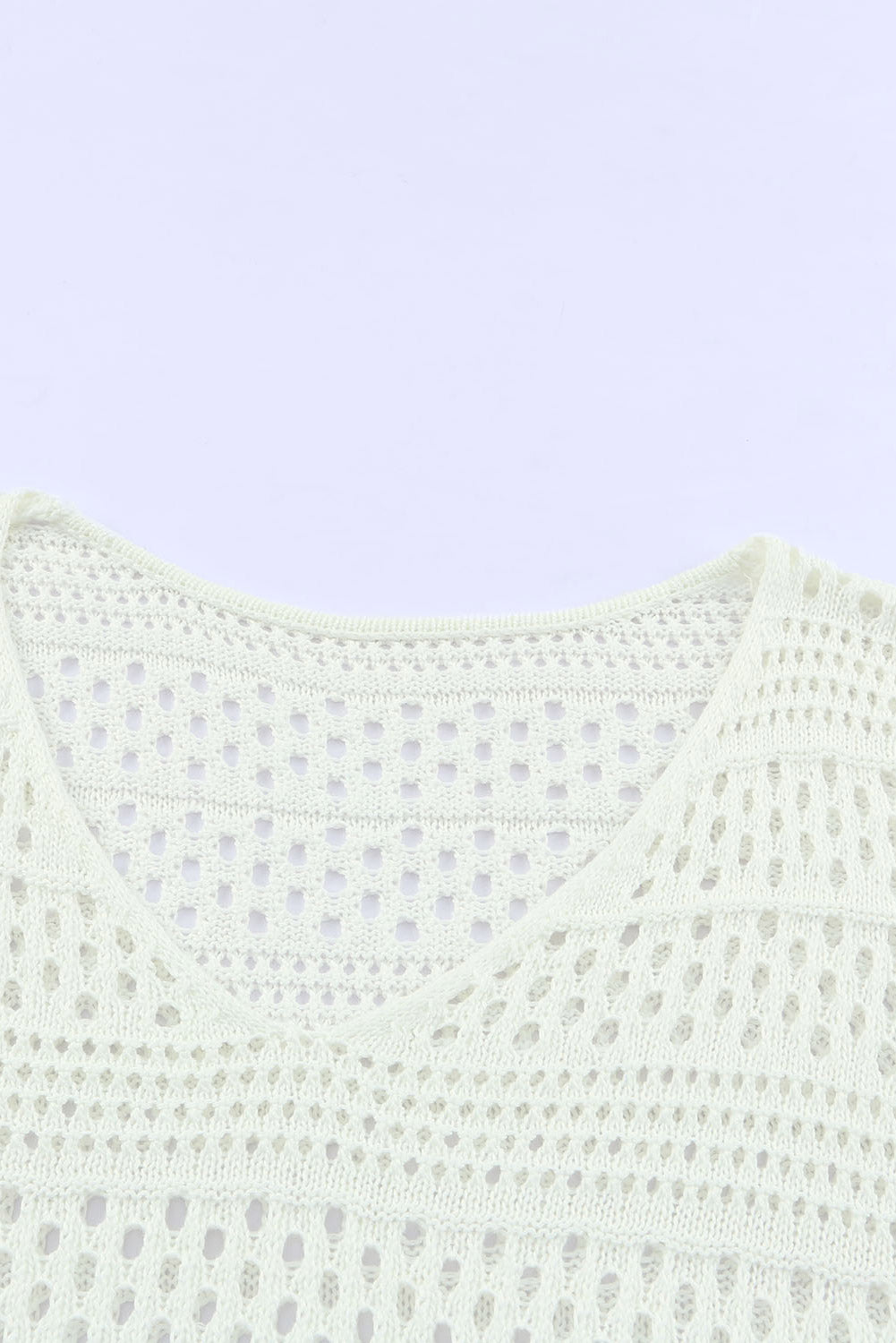 White Hollow Out Crochet V Neck Pullover Sweater Blue Zone Planet