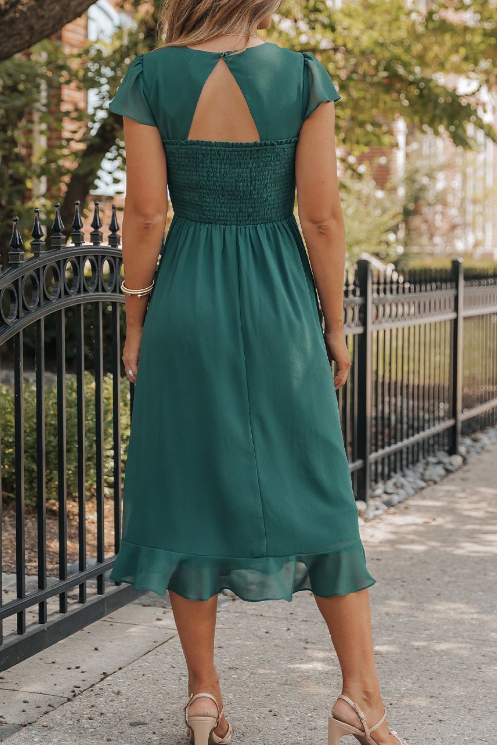 Blue Zone Planet | Cutout Ruffle Hem Cap Sleeve Dress BLUE ZONE PLANET