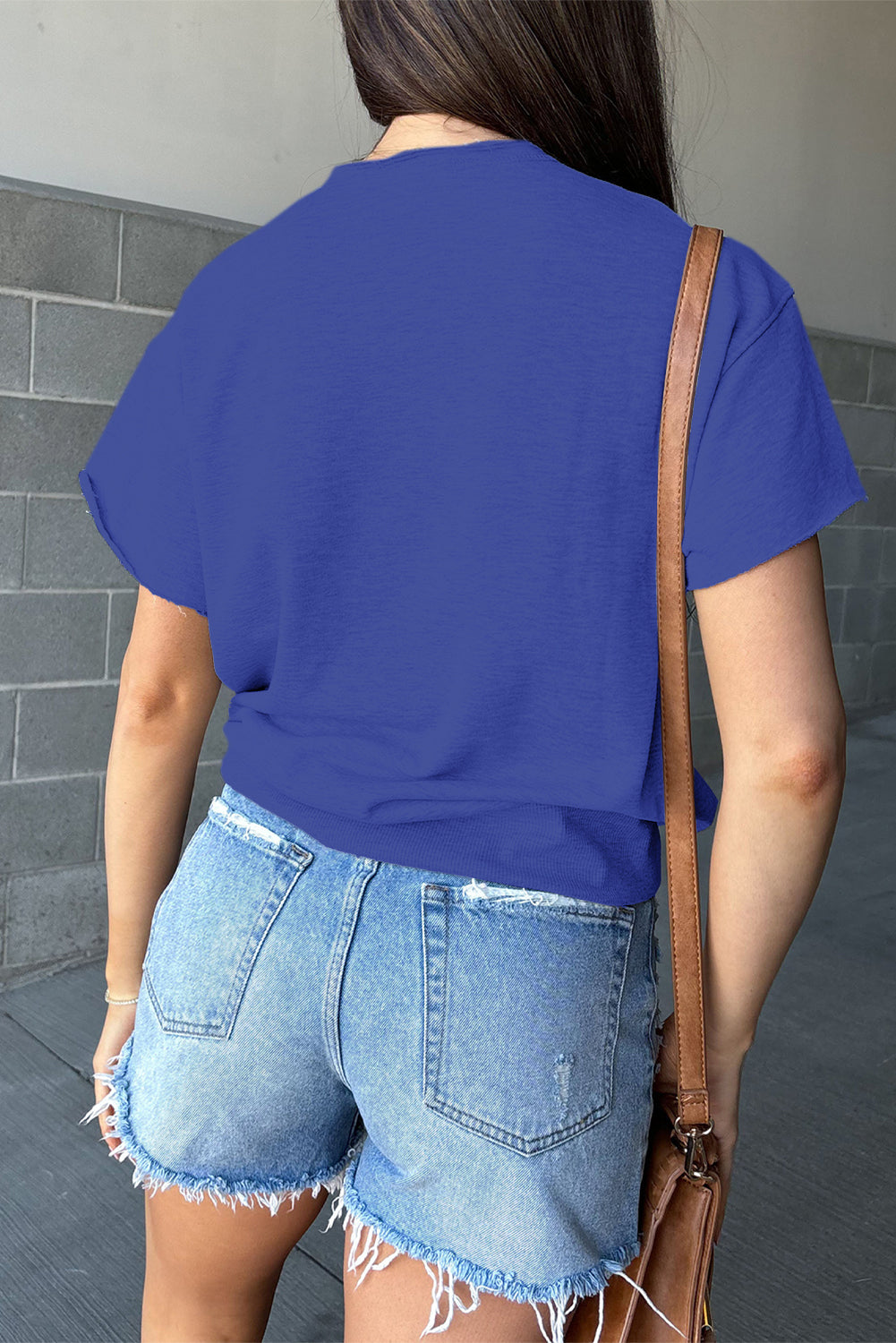 Blue Zone Planet | Black USA Lettering Patch Notched Neck Loose Tee Blue Zone Planet