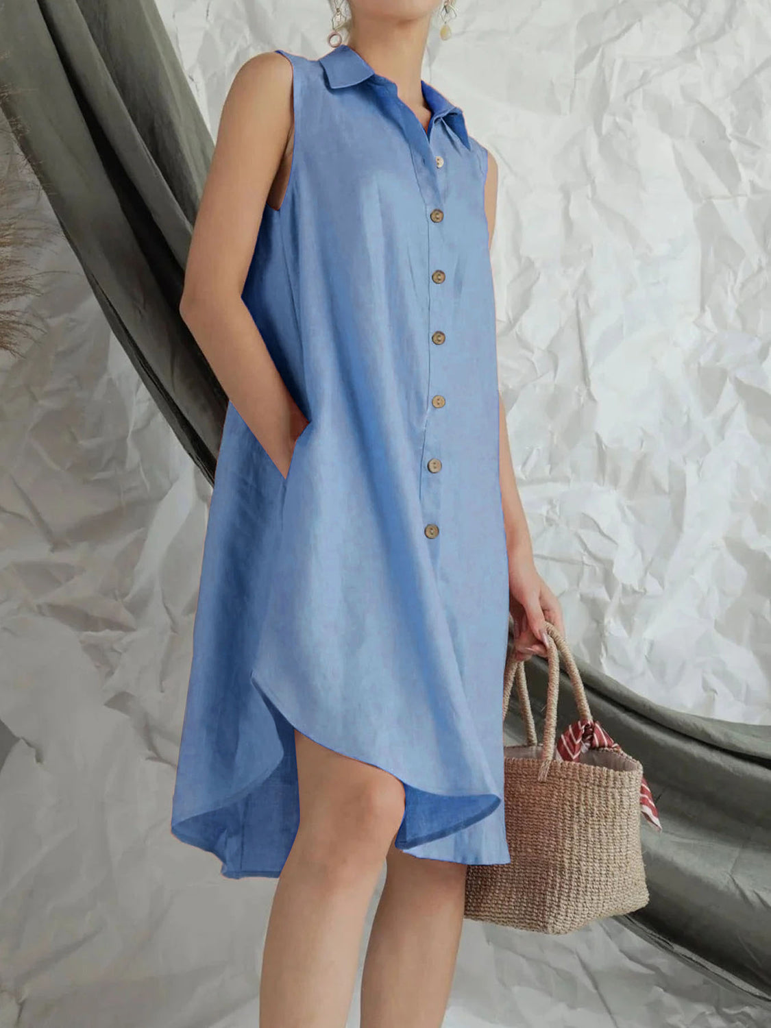 Blue Zone Planet |  Button Up Sleeveless Shirt Dress BLUE ZONE PLANET