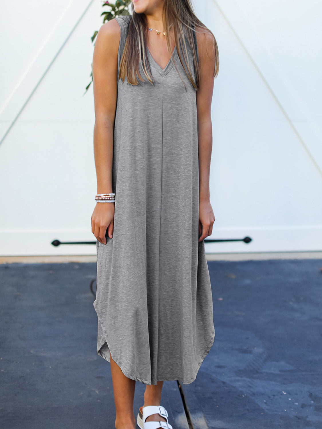 Blue Zone Planet | Full Size V-Neck Midi Tank Dress BLUE ZONE PLANET