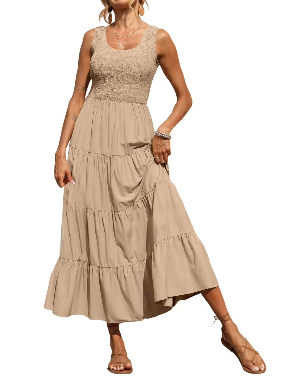 Blue Zone Planet | Sienna's Tiered Smocked Wide Strap Dress BLUE ZONE PLANET