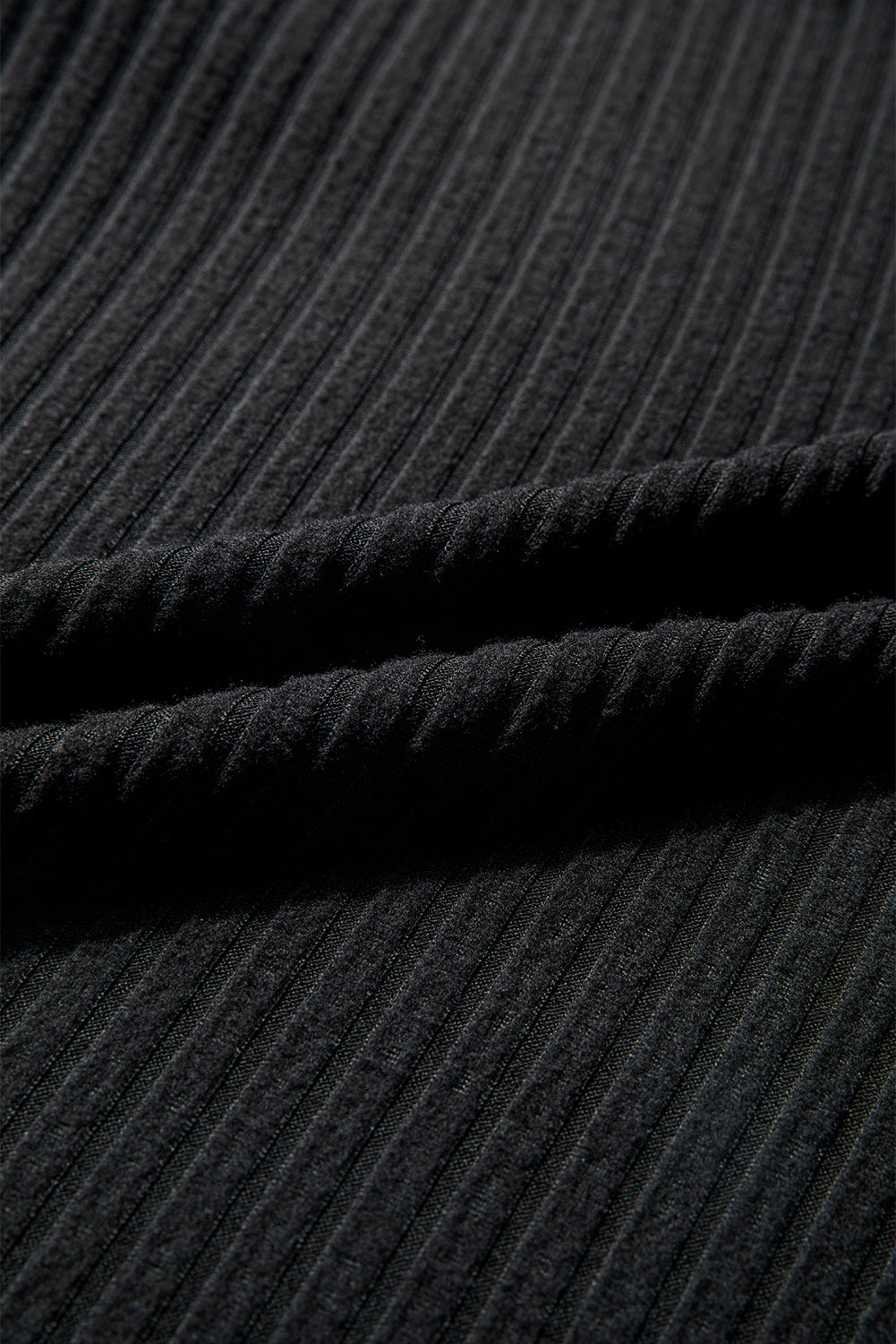 Black Ribbed Texture Round Neck Long Sleeve Rounded Hem Knit Top