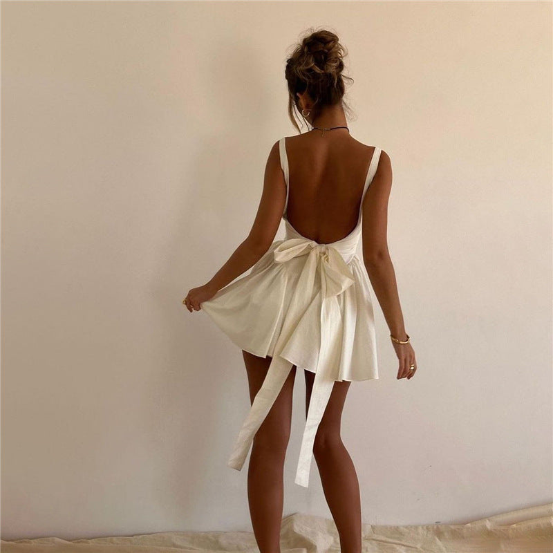 Blue Zone Planet | Juliana's French Backless Spliced Ruffle Skirt Back Bow Mini Dress Blue Zone Planet