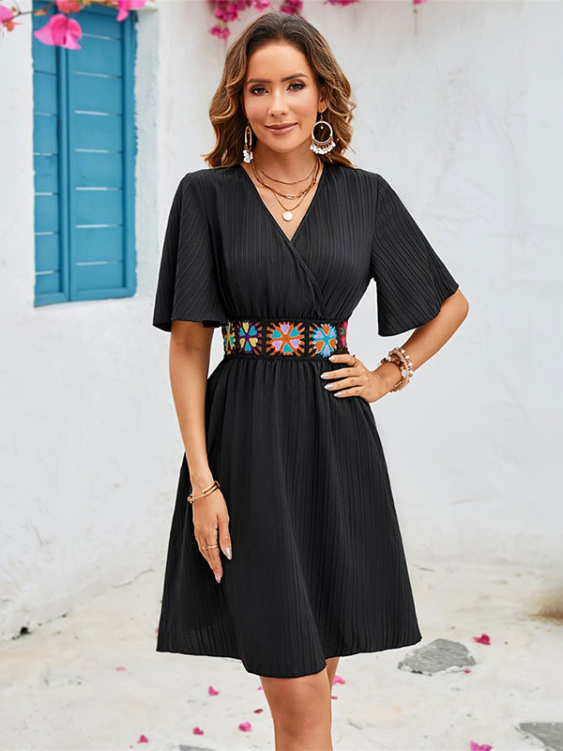 Surplice Flutter Sleeve Mini Dress by Blue Zone Planet