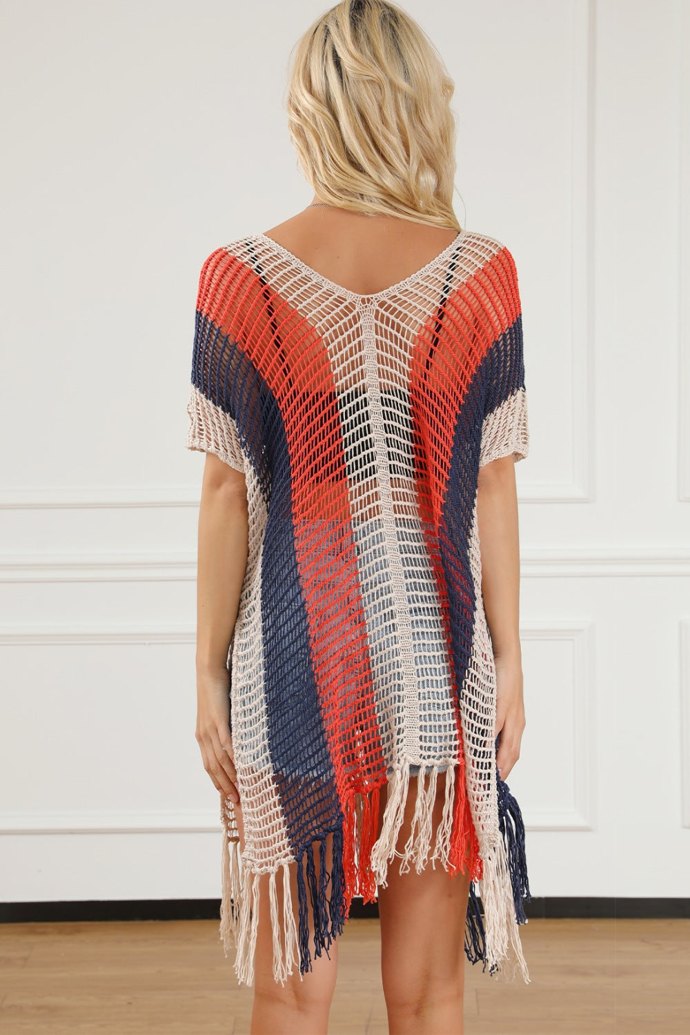 Blue Zone Planet | Tassel Color Block V-Neck Cover Up BLUE ZONE PLANET