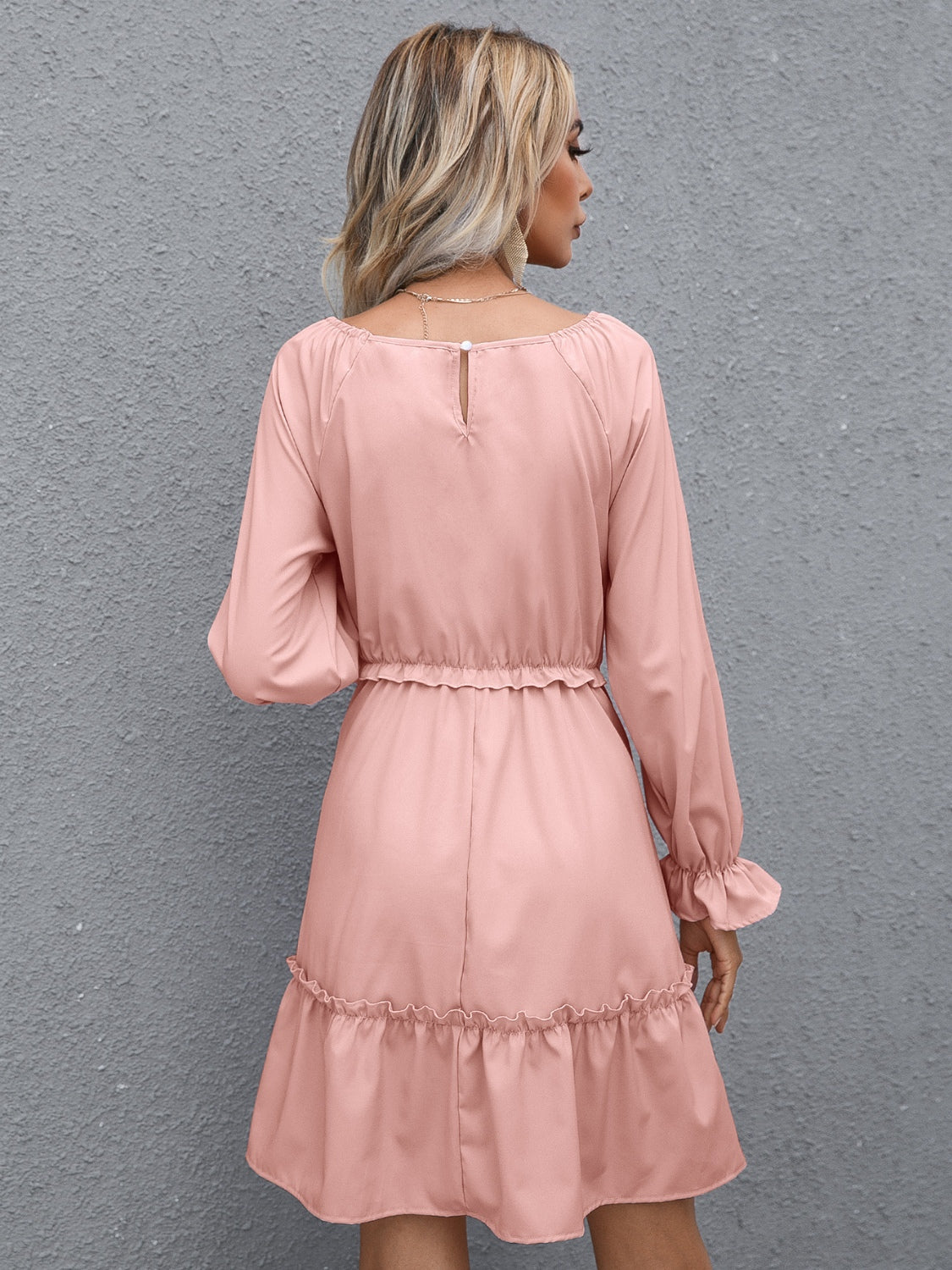 Blue Zone Planet |  Frill V-Neck Flounce Sleeve Ruffle Hem Dress BLUE ZONE PLANET