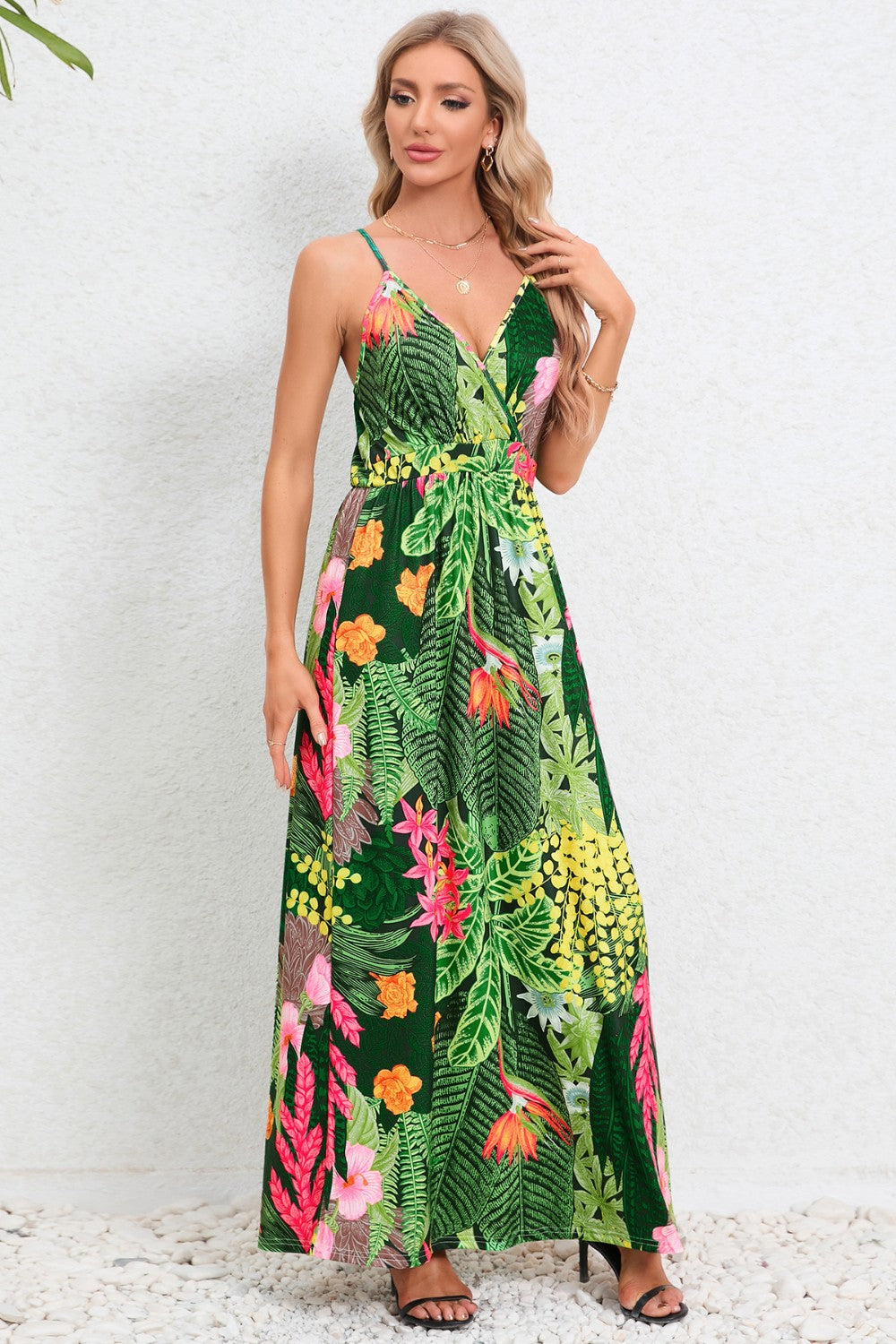 Blue Zone Planet | Printed Surplice Maxi Cami Dress BLUE ZONE PLANET