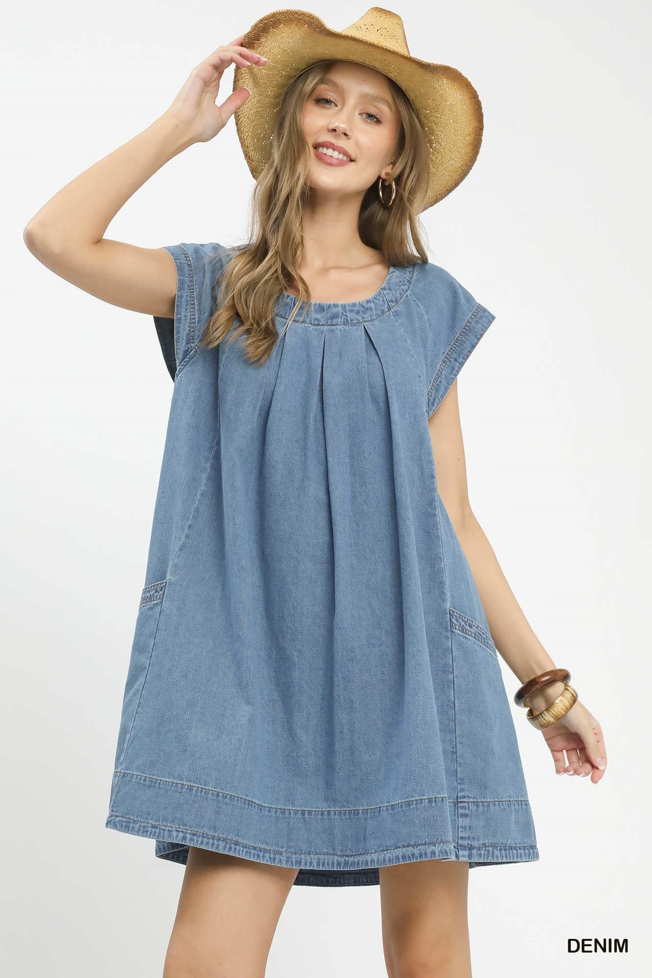 Umgee Stone Washed Denim Mini Dress Denim / S Umgee Stone Washed Denim Mini Dress Denim / S