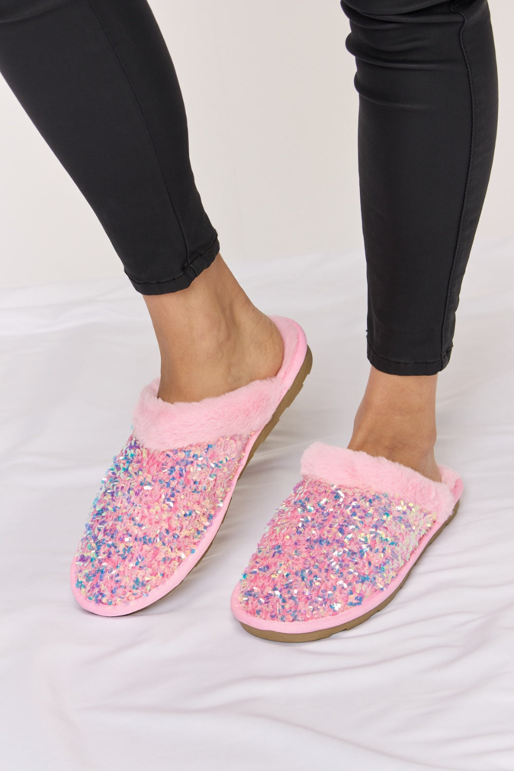 Blue Zone Planet | Forever Link Sequin Plush Round Toe Slippers BLUE ZONE PLANET