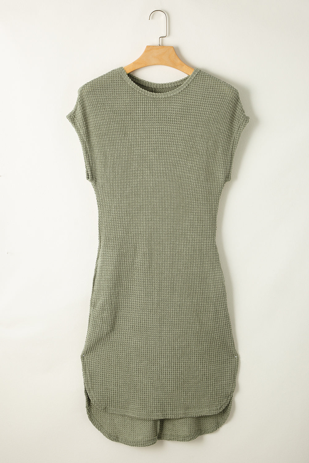Jungle Green Waffle Texture Curved Hem Side Slit T-shirt Dress Blue Zone Planet