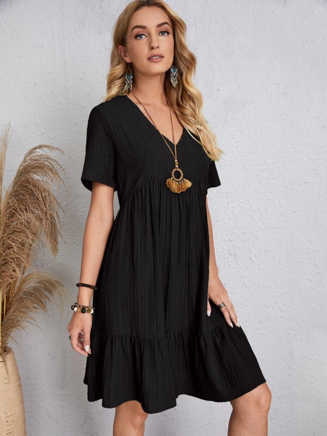 Blue Zone Planet | Full Size V-Neck Short Sleeve Dress BLUE ZONE PLANET