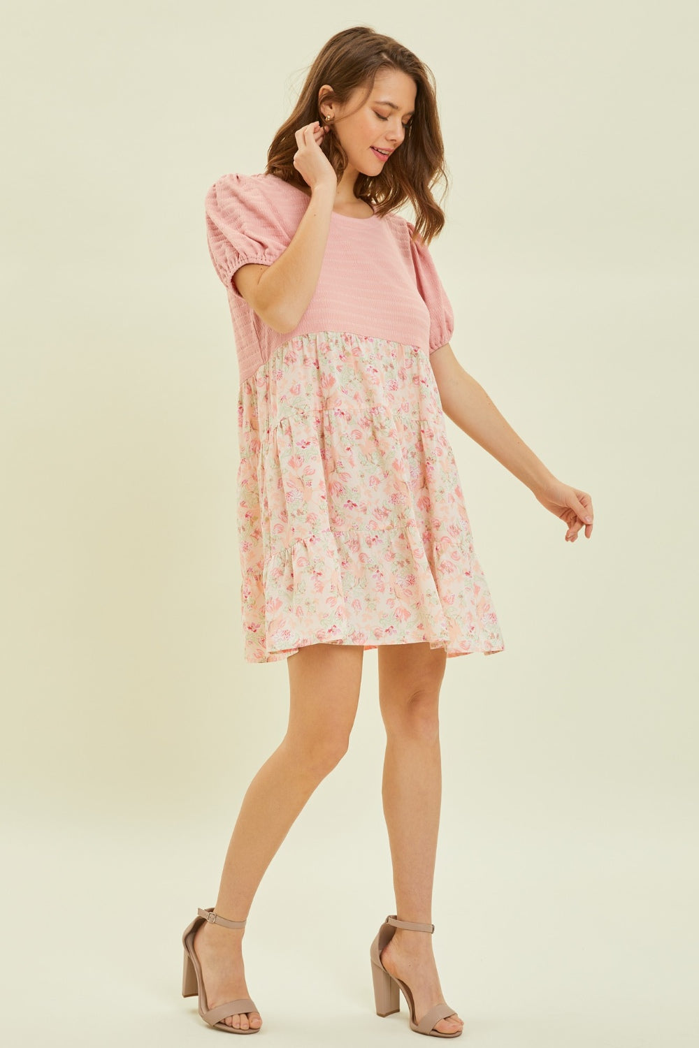 HEYSON Full Size Round Neck Floral Ruffle Hem Mini Dress BLUE ZONE PLANET