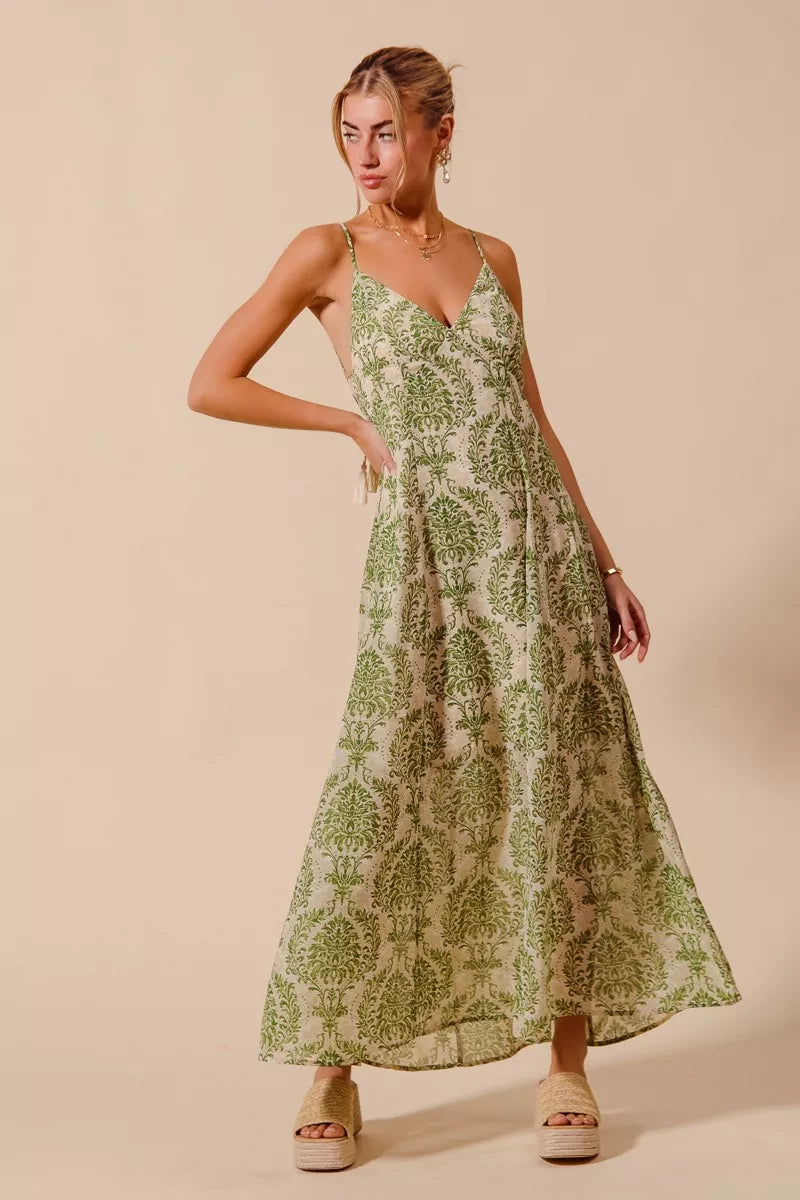 knee length dresses for ladies Ornamental Western Damask Print Short Sleeve Maxi Dress main image 1