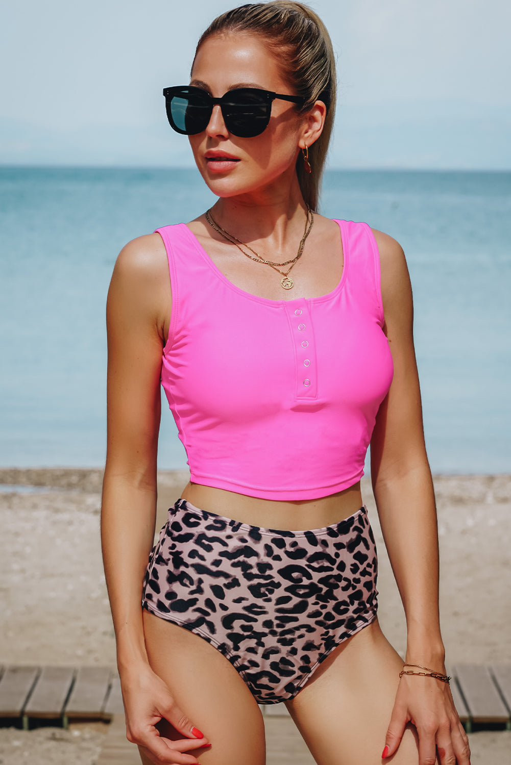 Genevieve Black Square Neck Sleeveless Fashion Print Tankini Set Blue Zone Planet