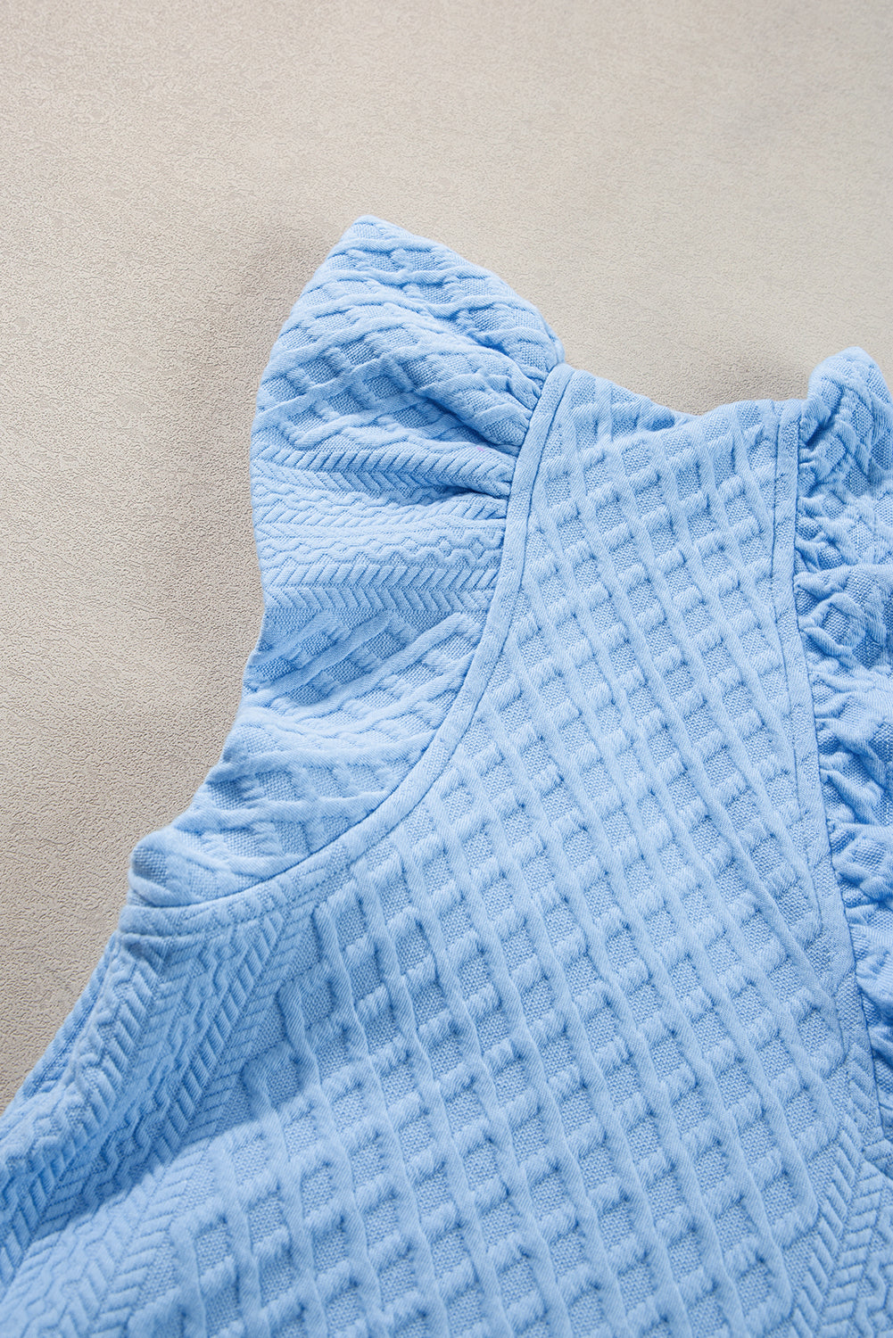 Light Blue Textured Puff Sleeve Ruffled V Neck Shift Mini Dress Blue Zone Planet