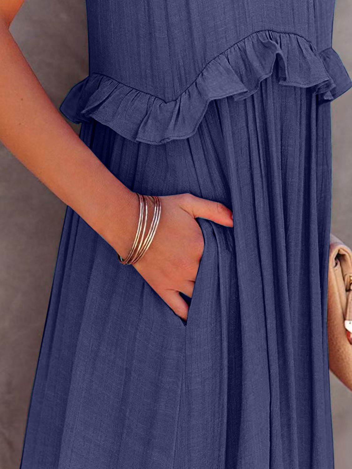 Blue Zone Planet | Ruffled Sleeveless Tiered Maxi Dress with Pockets BLUE ZONE PLANET