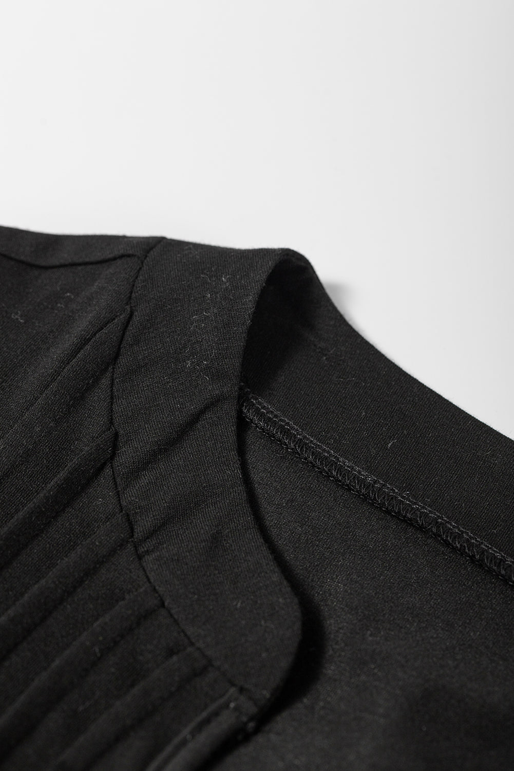 Blue Zone Planet |  Black Notched Neck Pleated Puff Sleeve Shift T-shirt Dress Blue Zone Planet