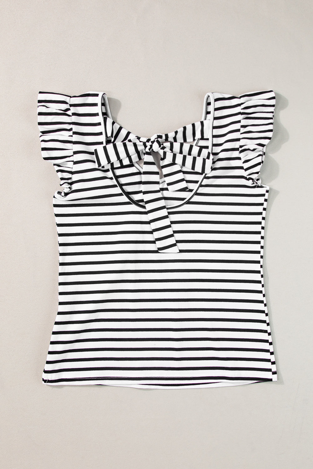 Blue Zone Planet | Pink Stripe Butterfly Sleeve V Neck Hollowed Knot Back T Shirt Blue Zone Planet