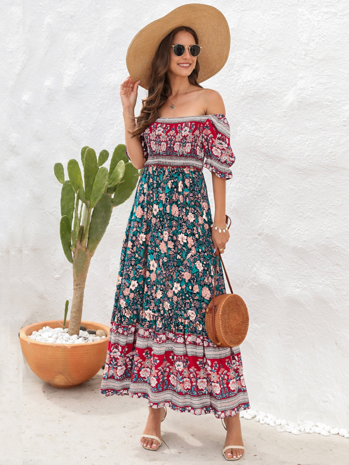 Blue Zone Planet | Floral Flounce Sleeve Midi Dress BLUE ZONE PLANET
