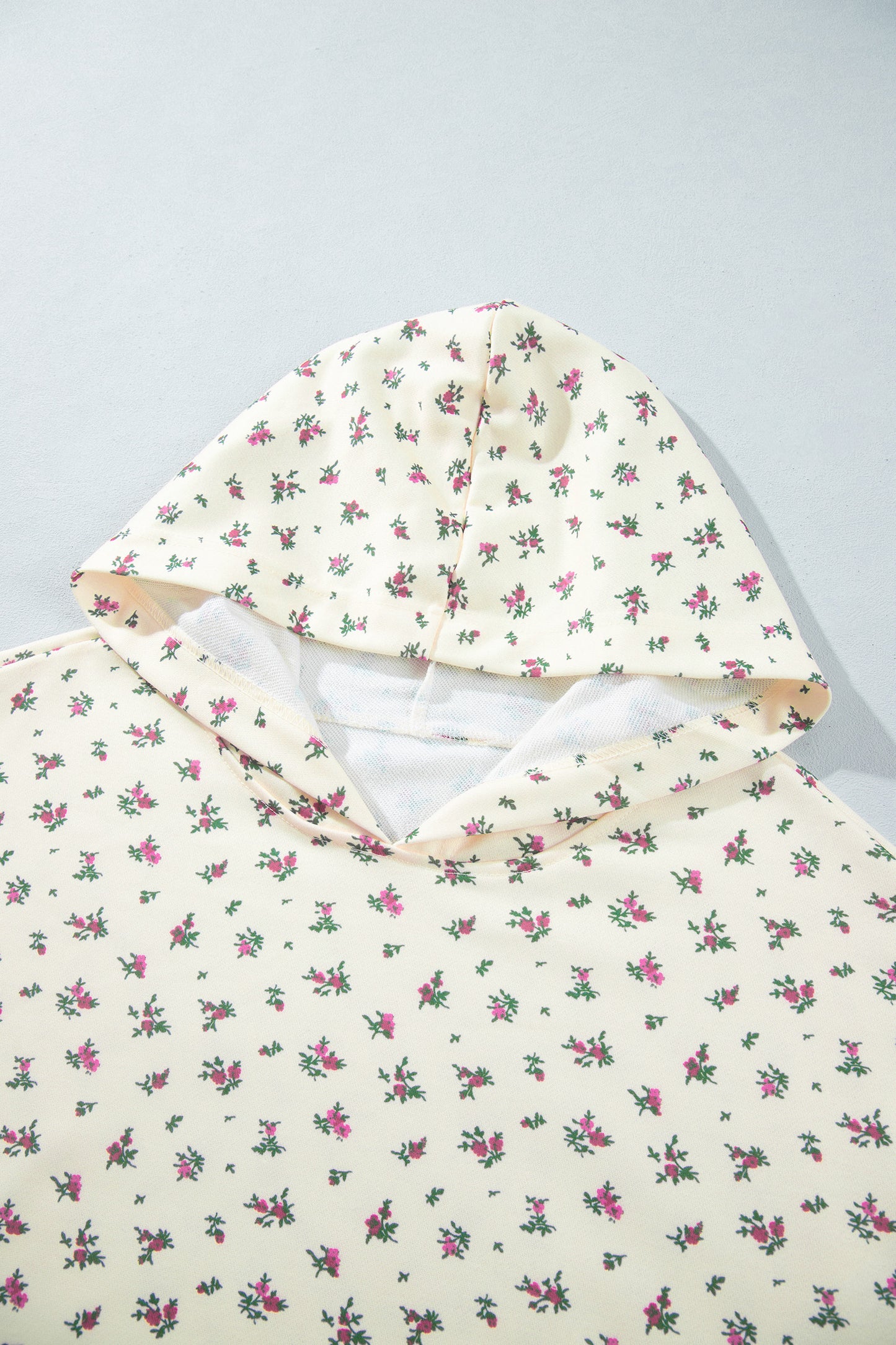 Beige Floral Print Hooded Long Sleeve Plus Size Set