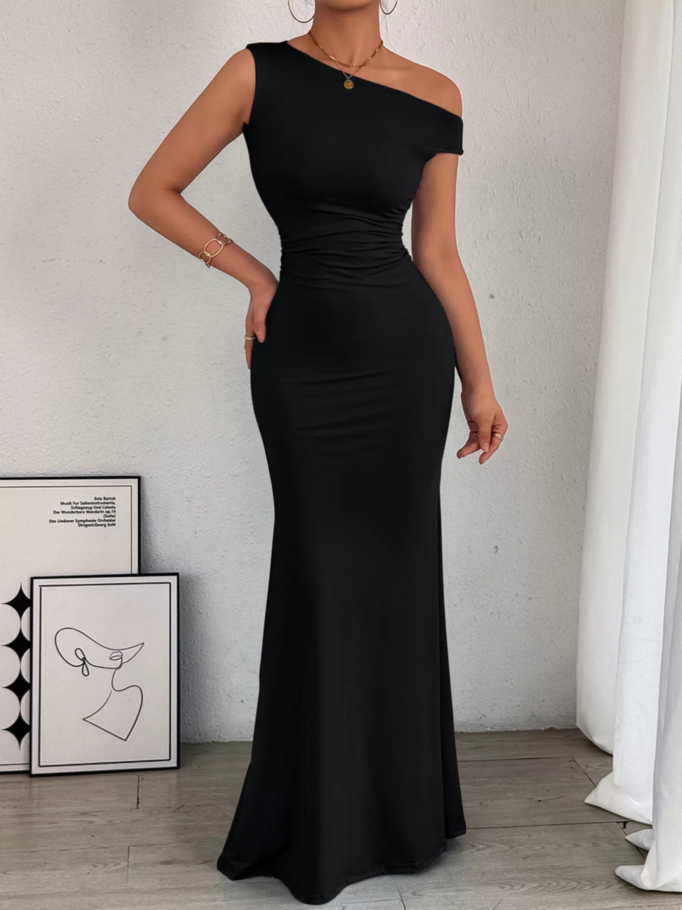 maxi ruched bodycon dress One-Shoulder – Blue Zone Planet Stunning Sky Blue Glitter white summer dress Model is wearing size Size:Custom