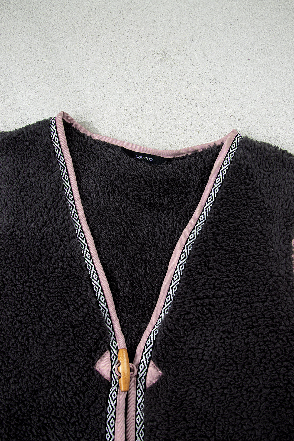 Dark Grey Sherpa Contrast Trim Patch Pocket Cartridge Toggle Button Vest