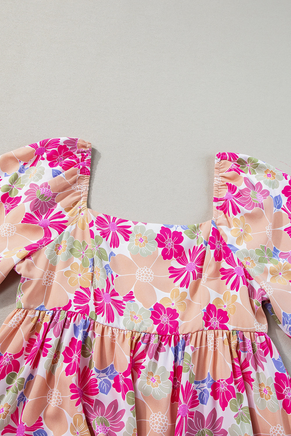 Blue Zone Planet | Rose Summer Floral Square Neck Puff Sleeve Babydoll Dress Blue Zone Planet