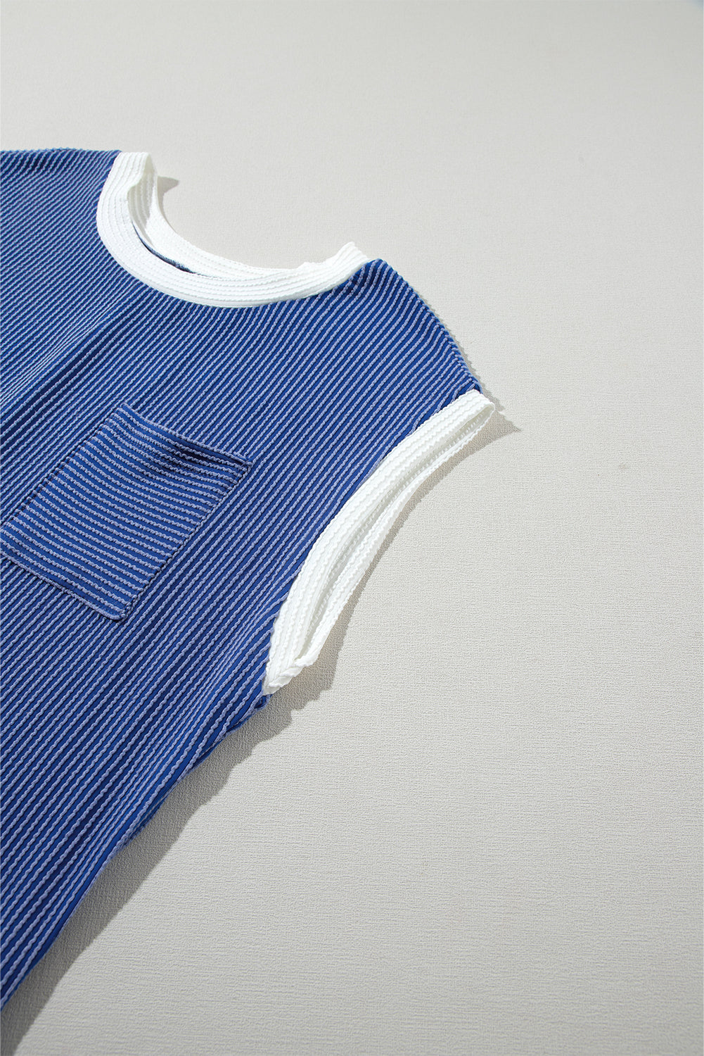 Blue Zone Planet | Sail Blue Rib Textured Cap Sleeve T-Shirt Dress Blue Zone Planet