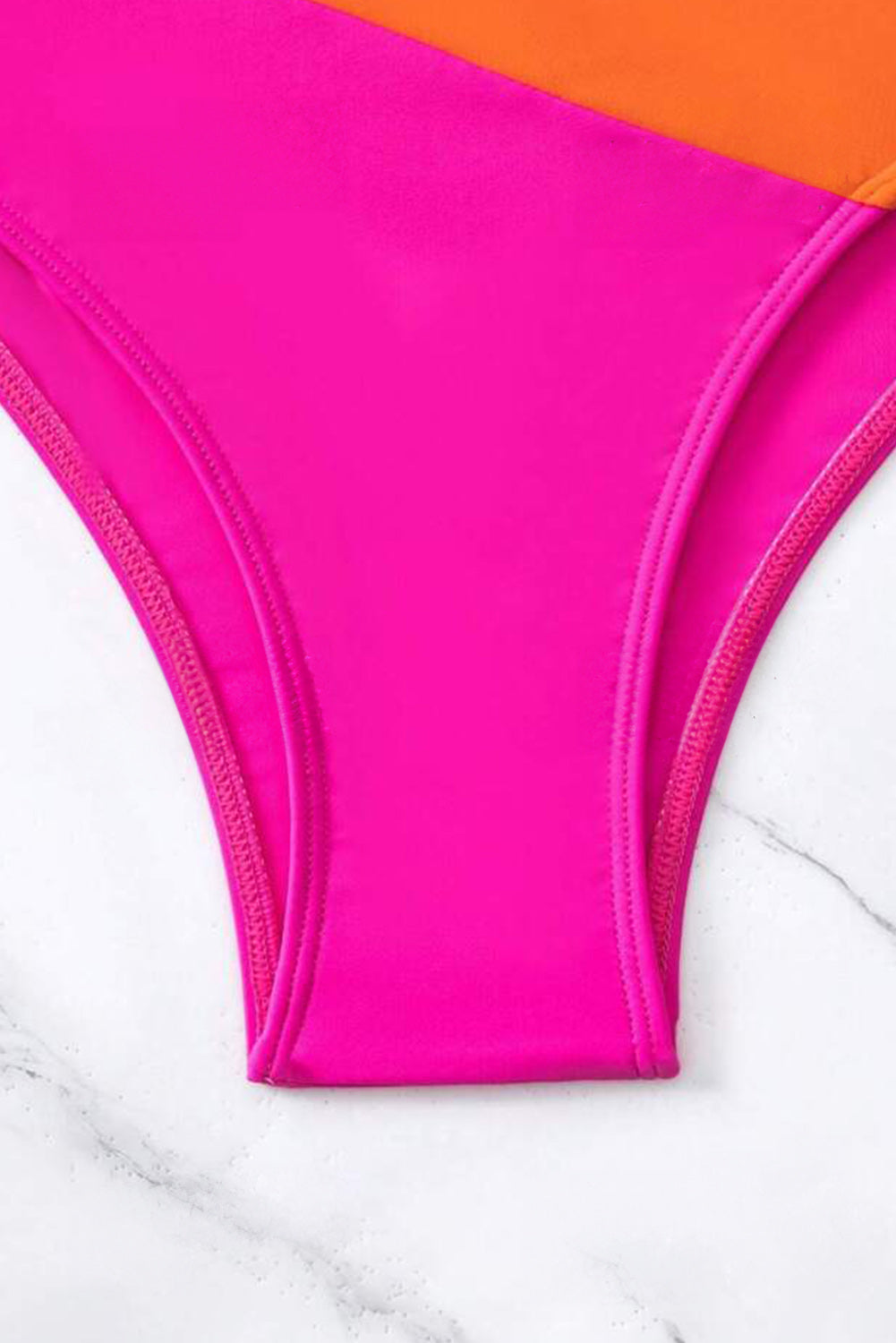 Blue Zone Planet | Rose Red 2-tone Patchwork Twist Bikini High Waist Swimsuit Blue Zone Planet