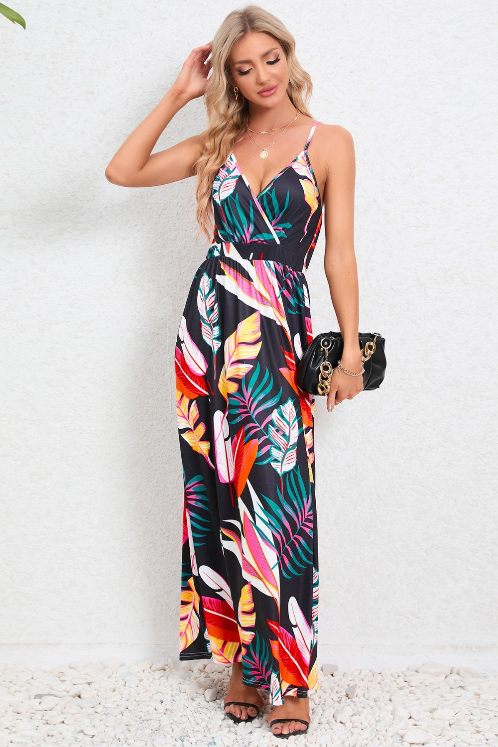 Blue Zone Planet | Printed Surplice Maxi Cami Dress BLUE ZONE PLANET