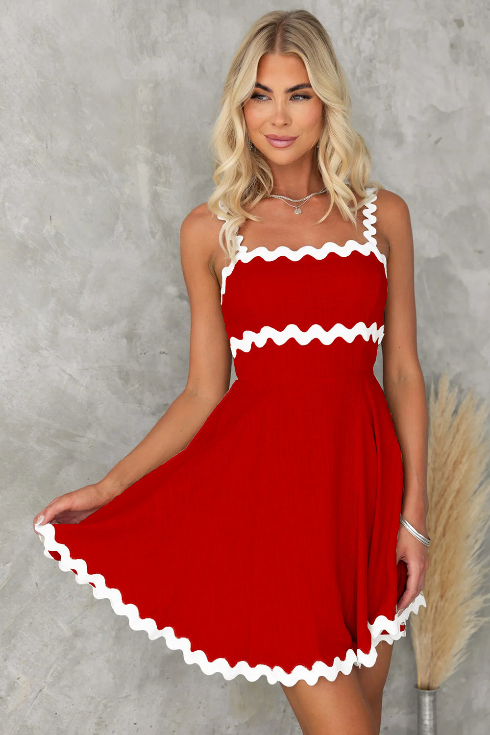 Blue Zone Planet | Contrast Trim Square Neck Mini Dress BLUE ZONE PLANET