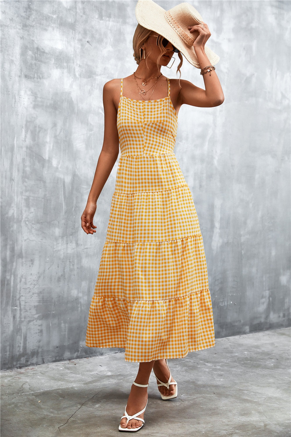 Blue Zone Planet | Plaid Square Neck Midi Cami Dress BLUE ZONE PLANET