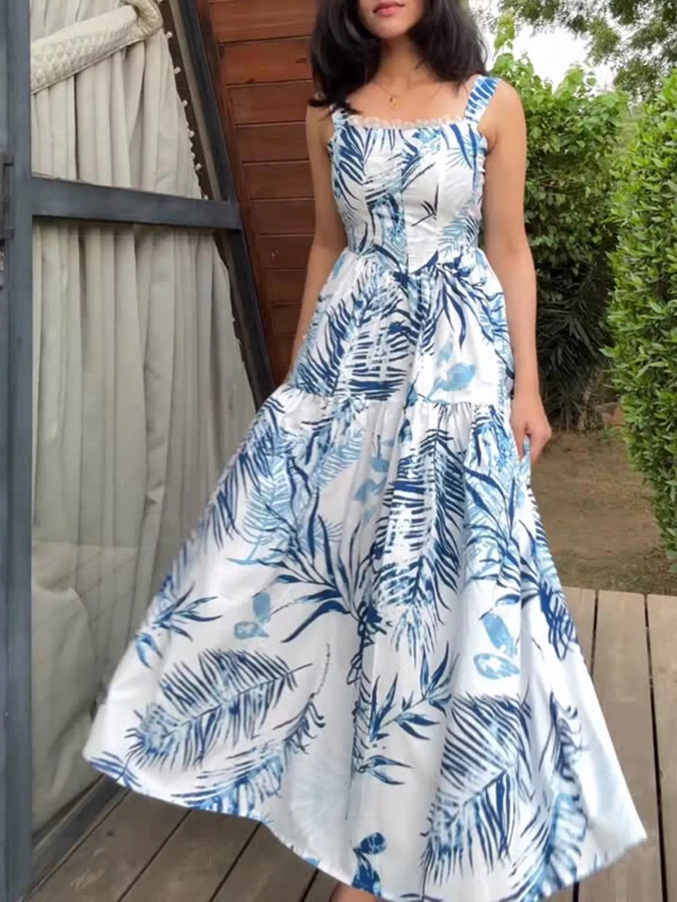 tropical print formal dress Light Pink Tropical Print Maxi Dress - All Dresses main image 1