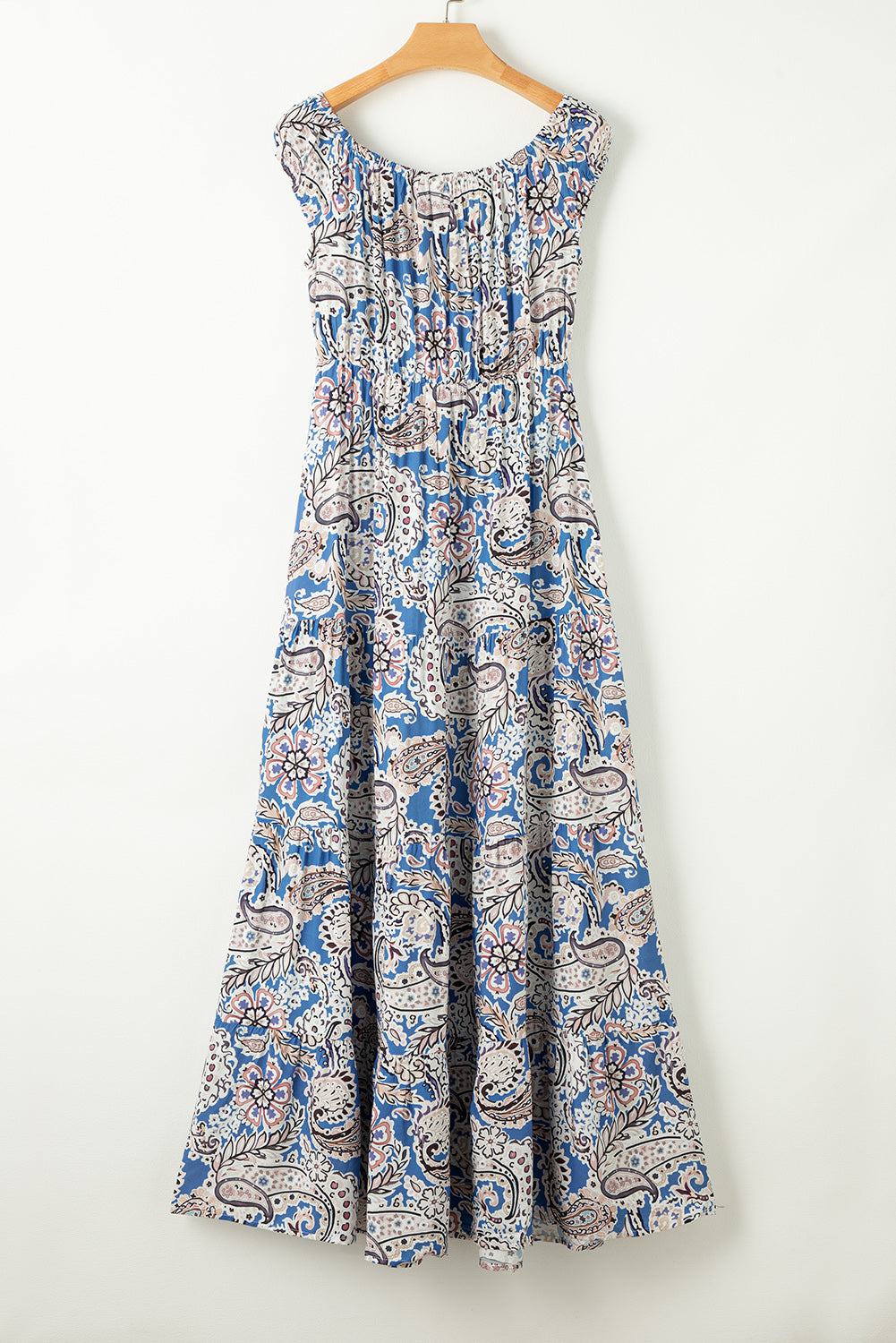 Blue Zone Planet | Pink Boho Paisley Print Off Shoulder Maxi Dress Blue Zone Planet