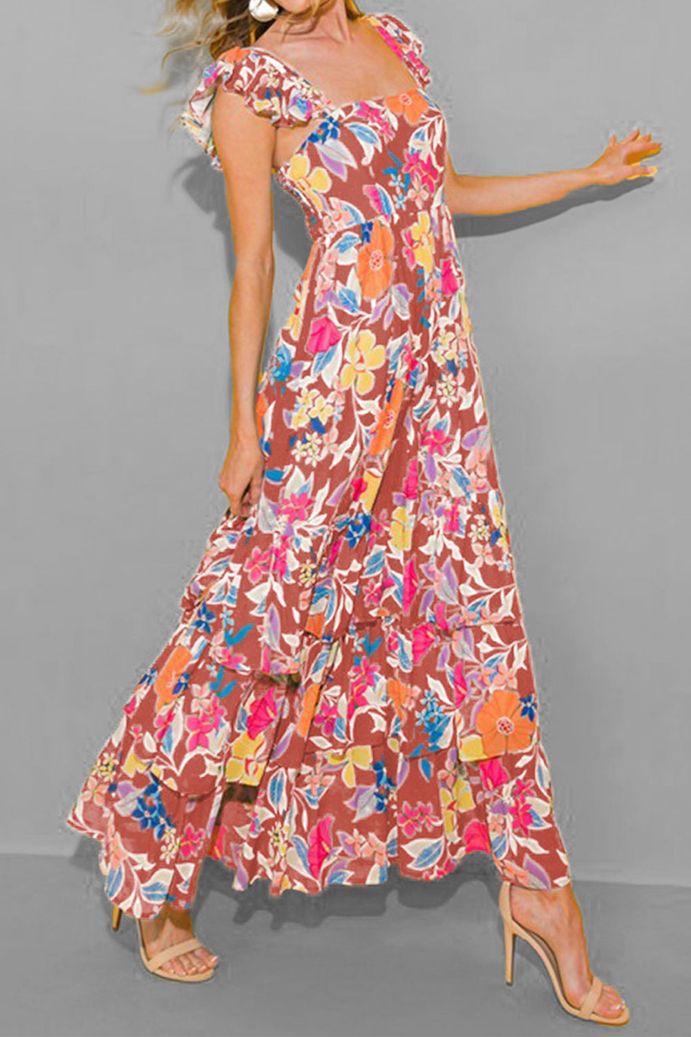 Blue Zone Planet | Tiered Ruffled Printed Sleeveless Dress BLUE ZONE PLANET