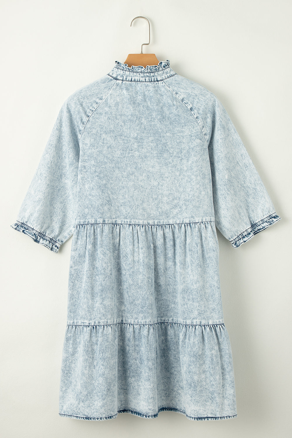 Blue Zone Planet | Dusk Blue Acid Wash Retro Half Sleeve Flared Denim Dress Blue Zone Planet